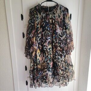 Johnny Was Elaine Silk Chiffon Ruffle Mini Dress Small